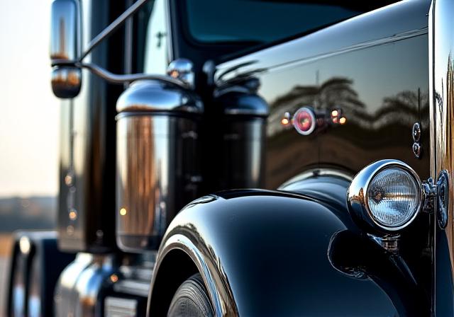 A high-gloss black semi-truck with chrome accents