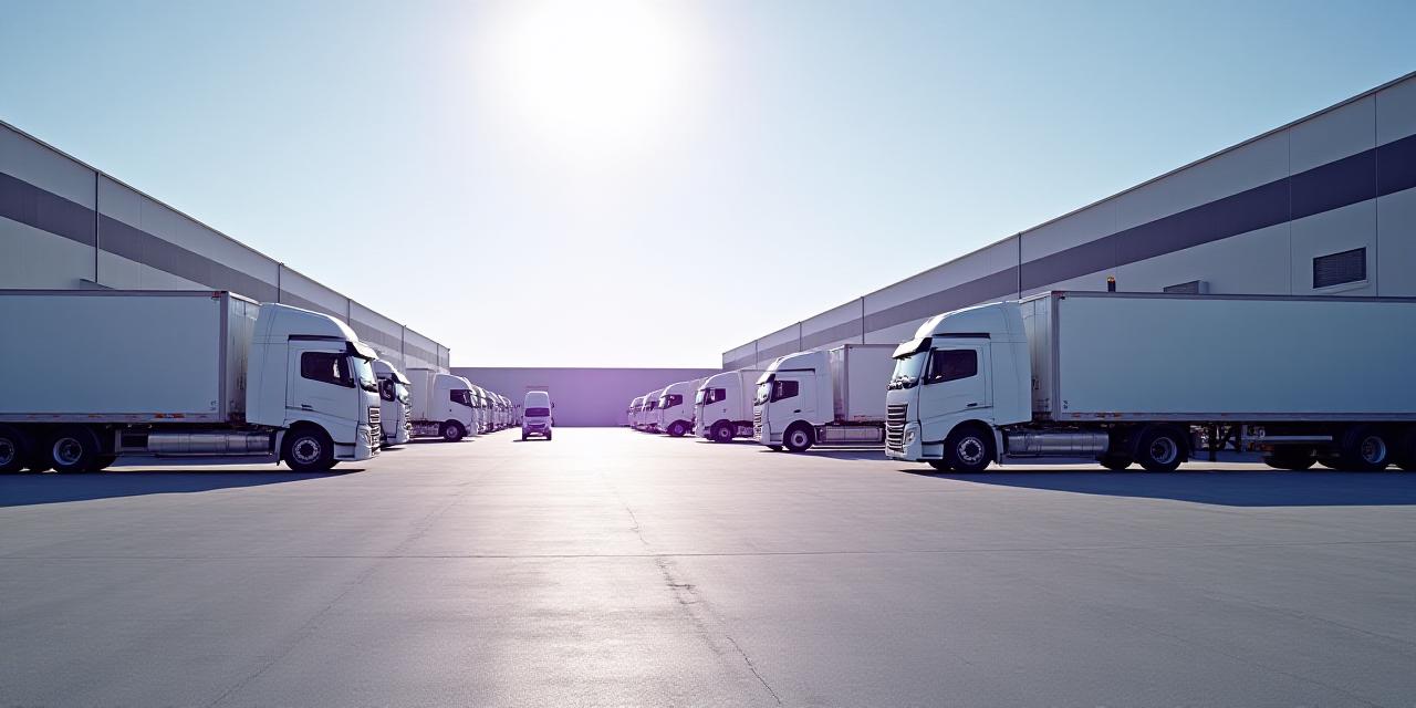 Industrial logistics yard with heavy transport equipment