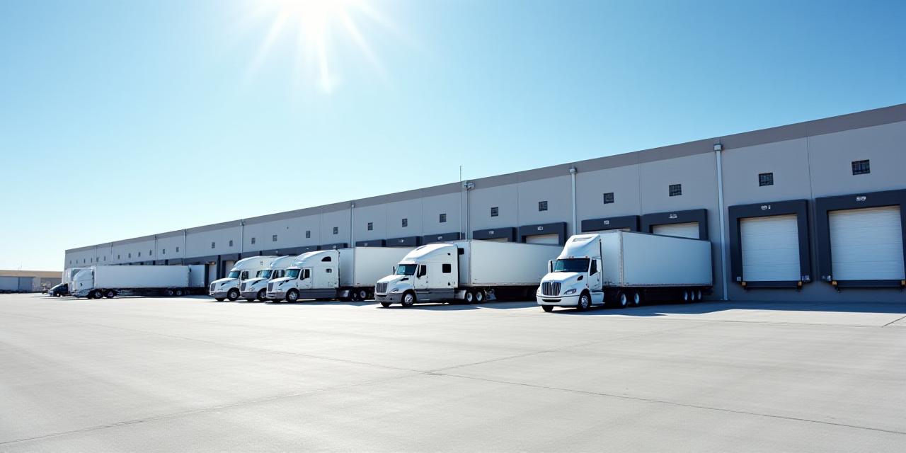 Industrial loading docks with a fleet of trucks at the Juanita Ave facility