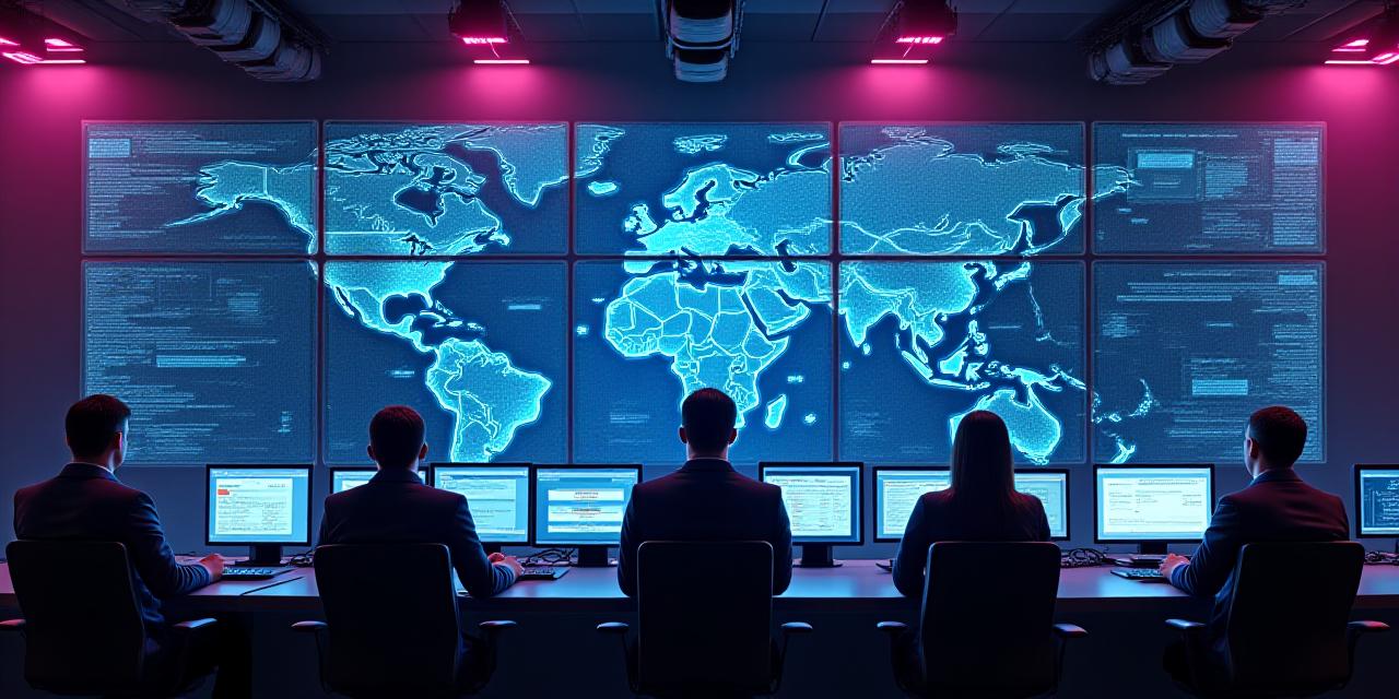 High-tech logistics dispatch center with multiple monitors